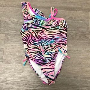 Angel Beach Girls One Piece Zebra Print Bathing Suit - size 4